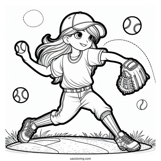 Coloring Page Of Pitcher Throwing a Baseball