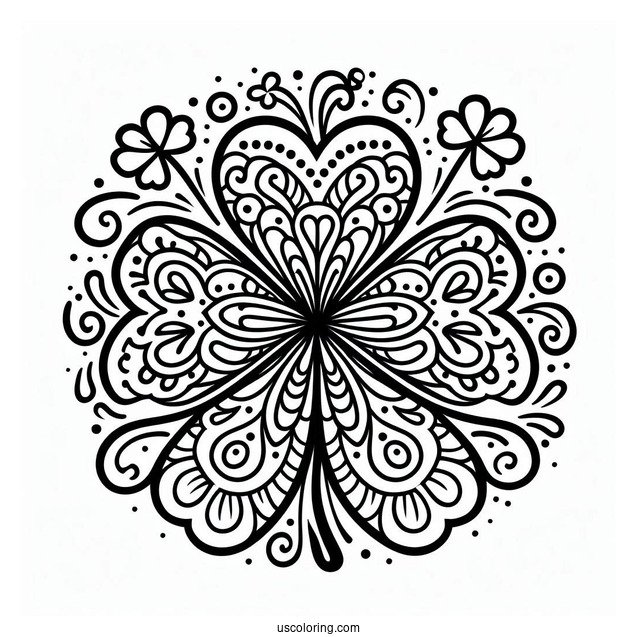 St. Patrick's Day Coloring Page Of Simple Clover Mandala