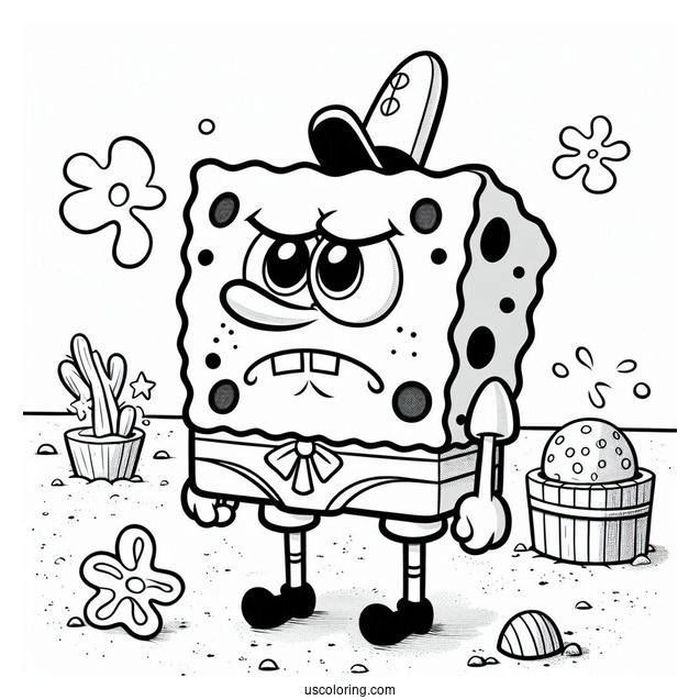 SpongeBob Coloring Page Of Frowning Sam Star In Bikini Bottom