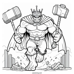 Hulk Coloring Page Smashing A Building For Kids