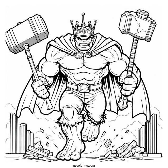Hulk Coloring Page Smashing A Building For Kids