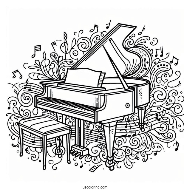 Music Coloring Page Of Easy Grand Piano Outline