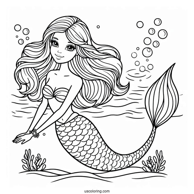 Mermaid Barbie Under Water To Color