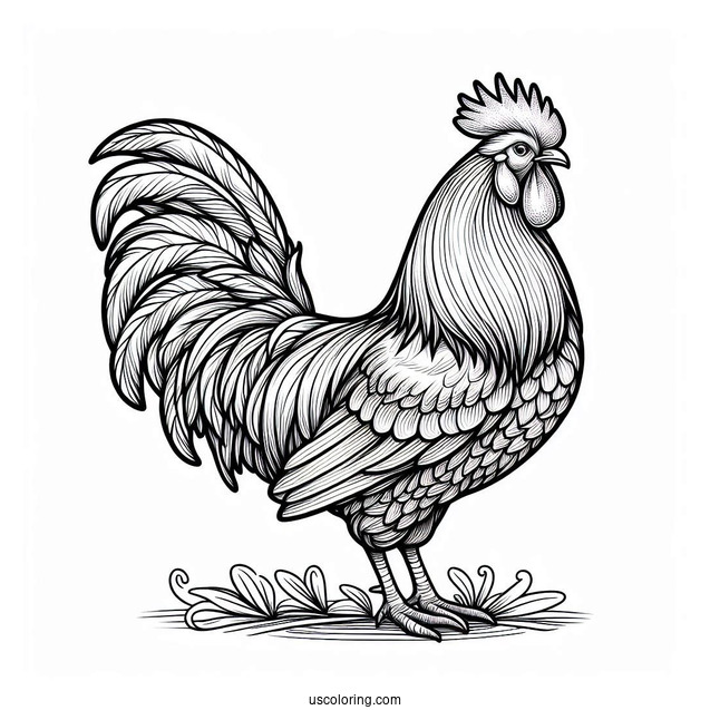 Coloring Page Of a Realistic Rooster