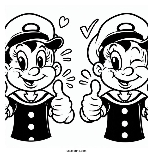 Simple Popeye Coloring Page Giving Two Thumbs Up For Kids