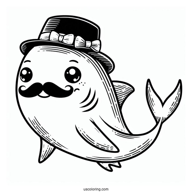 Cute Shark Coloring Page With Mustache, Bowtie, And Hat