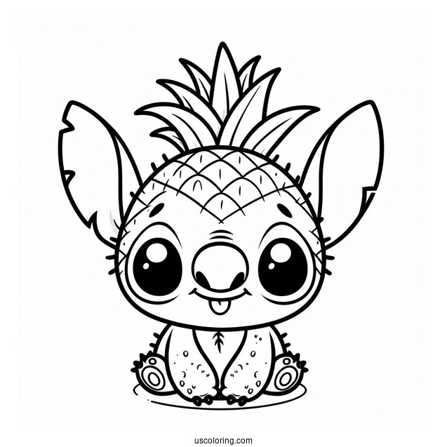 Funny Stitch With Pineapple Coloring Page Head For Preschoolers