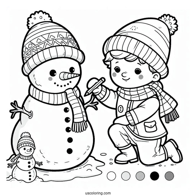 Kids Decorating a Snowman To Color
