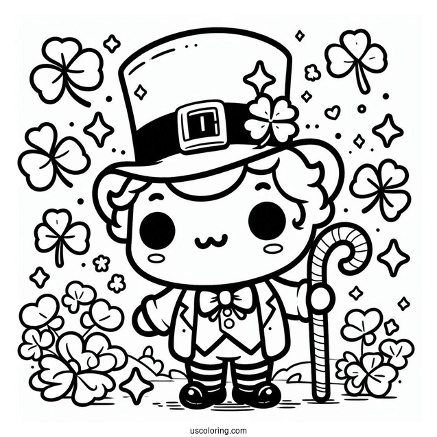 St. Patrick's Day Coloring Page Kawaii Leprechaun With A Cane