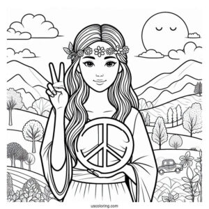 Person Holding A Peace Coloring Page Sign With Different Landscapes
