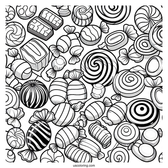 Full Page Of Assorted Candies To Color