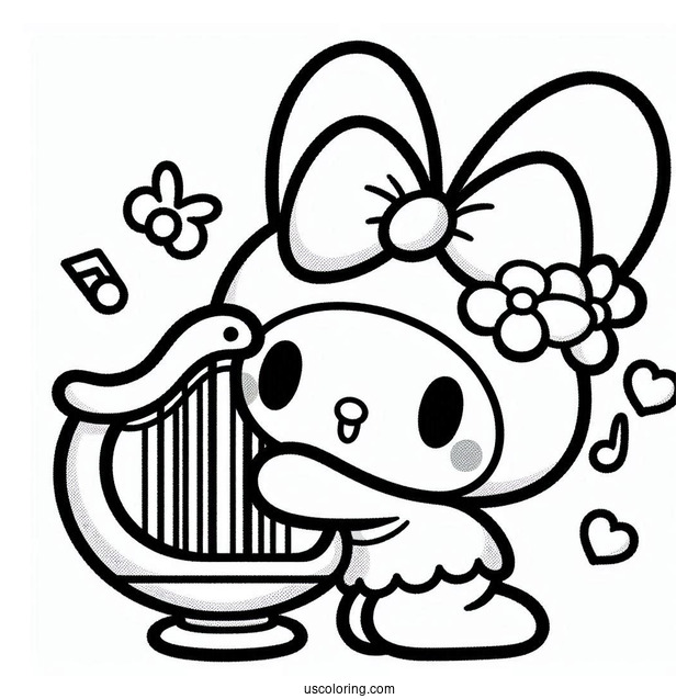My Melody Coloring Page Getting Kiss From Flat