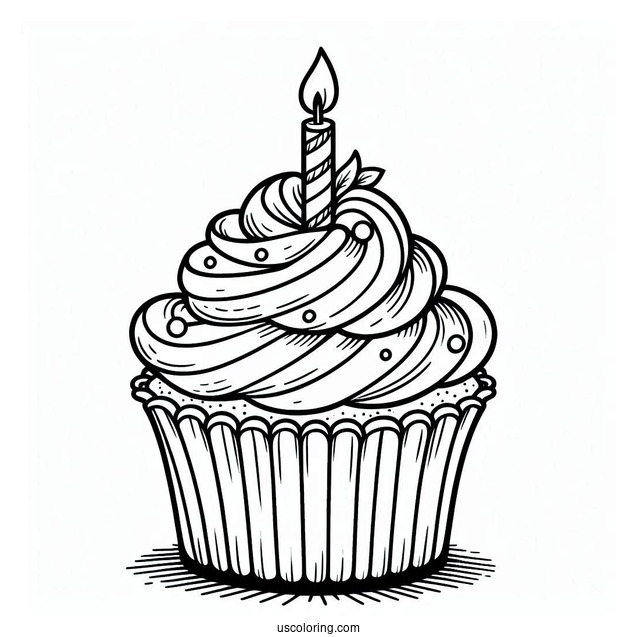 Cupcake With Birthday Candle To Color