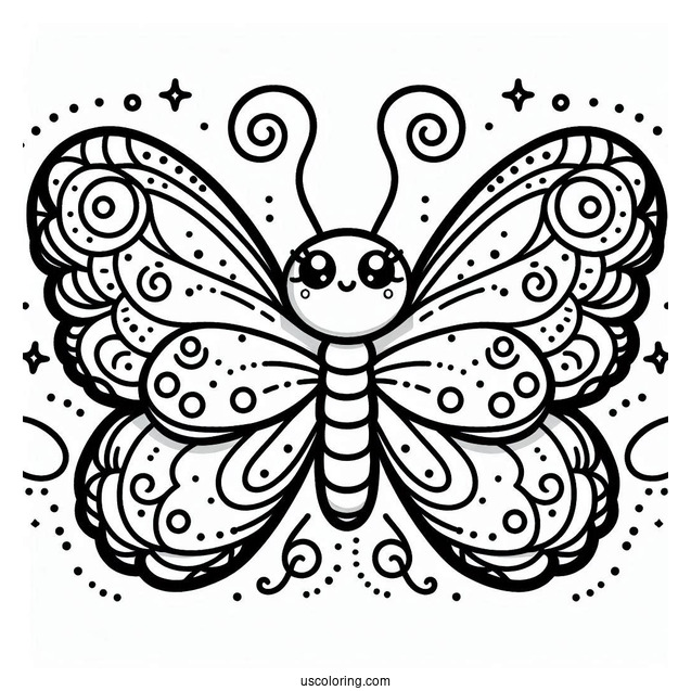 Cartoon Butterfly Coloring Page With Rounded Wings For Preschoolers