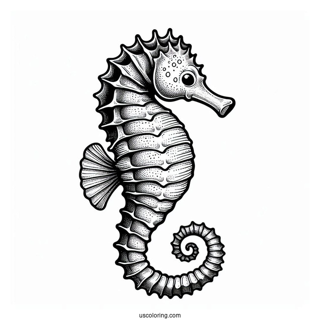 Coloring Page Of a Realistic Looking Seahorse