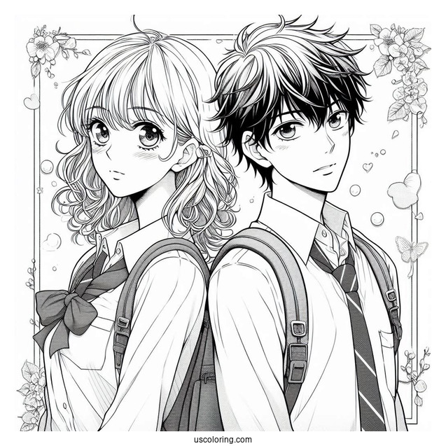 Manga Coloring Page Of School Days High School Couple