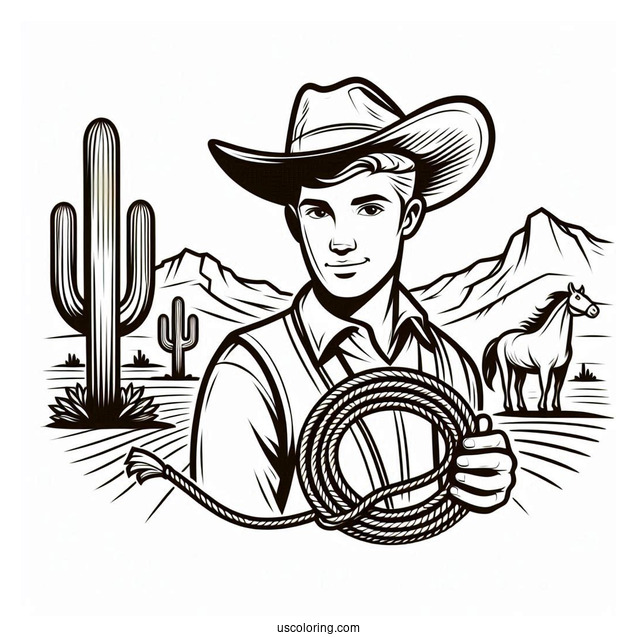 Cowboy Coloring Page With Lasso