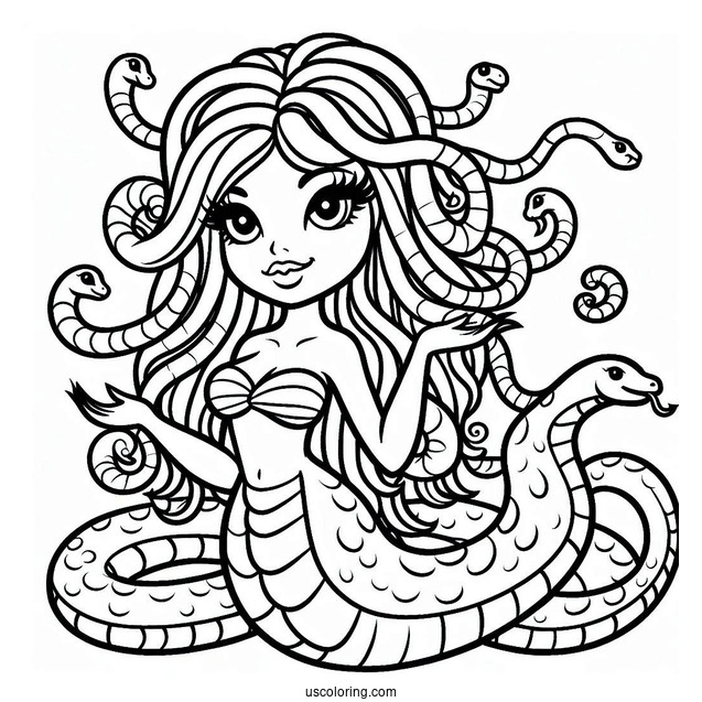 Cartoon Medusa Coloring Page With Snake Body