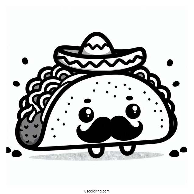 Kawaii Mexican Taco Coloring Page With Mustache