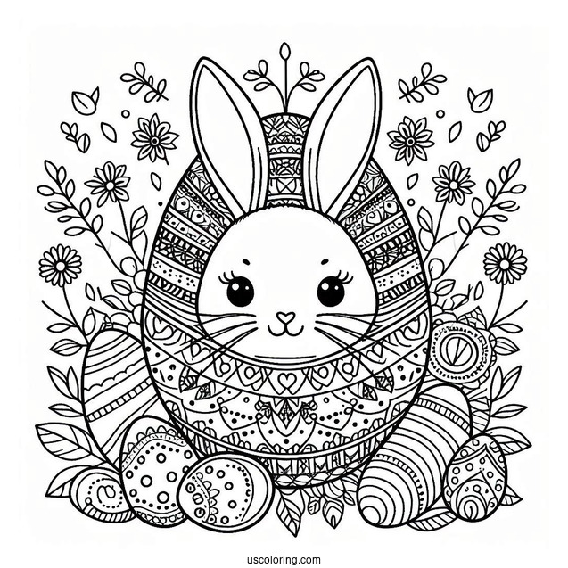 Easter Coloring Page Of Easter Egg With Bunny Ears Mandala