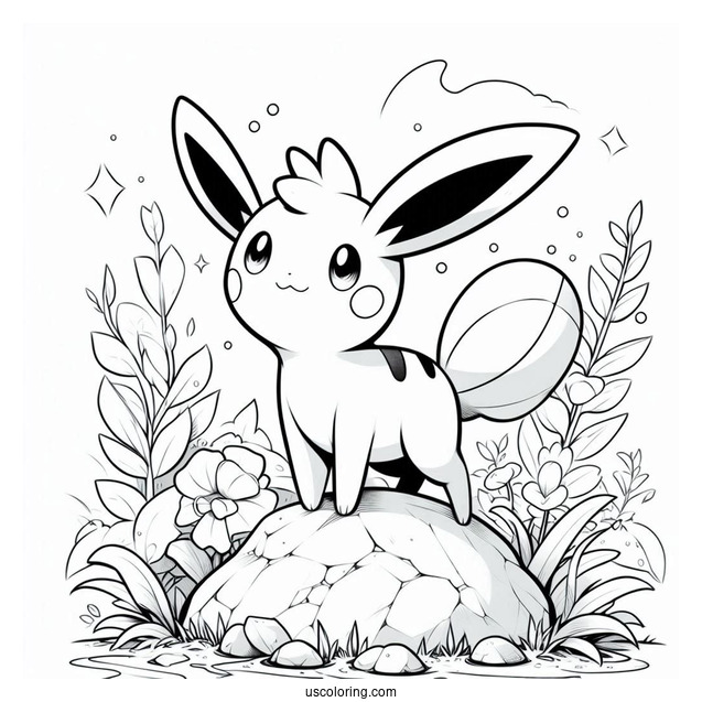 Adorable Mudkip Standing On Rock Coloring In