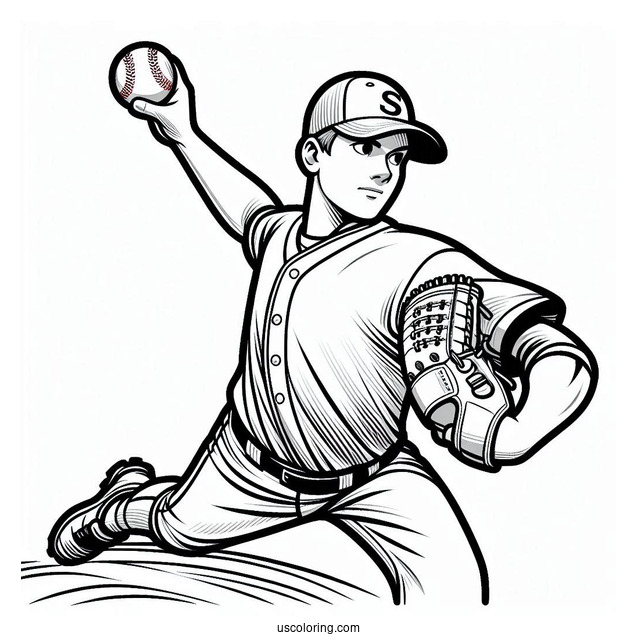 Coloring Page Of Pitcher Throwing a Baseball