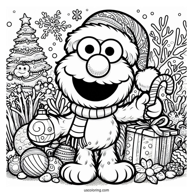Elmo With Christmas Reef To Color