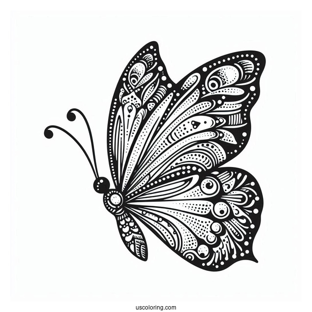 Side View Of Butterfly Coloring Page Flying