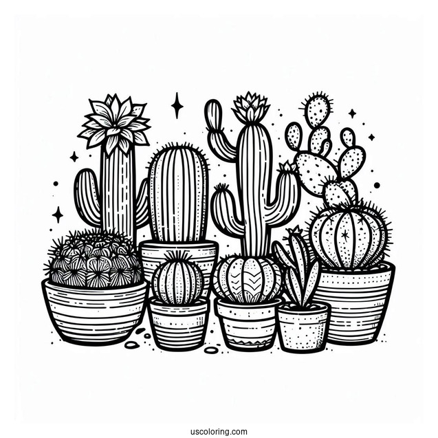 Cactus And Succulent Art Coloring Sheet