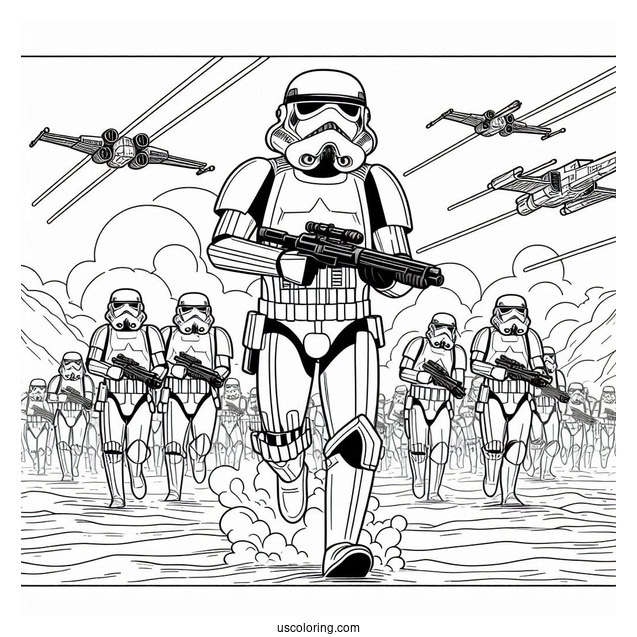 Stormtrooper Coloring Page Marching In Front Of AT-AT