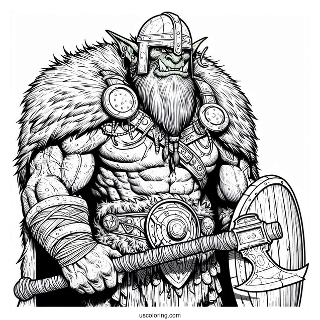 Hulk Coloring Page Wearing A Furry Cape And Holding An Axe