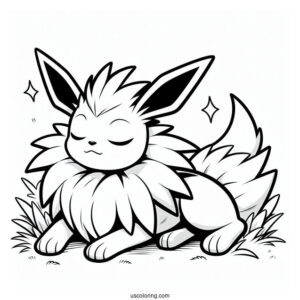 Jolteon Coloring Page Resting On Grass For Kids