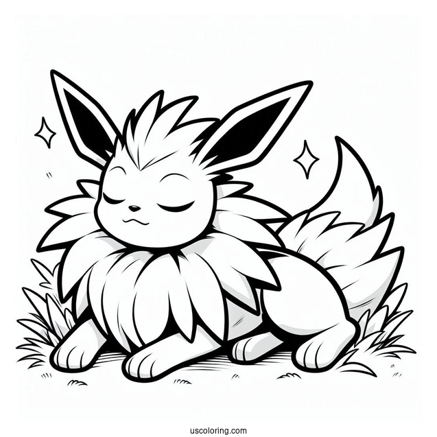Jolteon Coloring Page Resting On Grass For Kids
