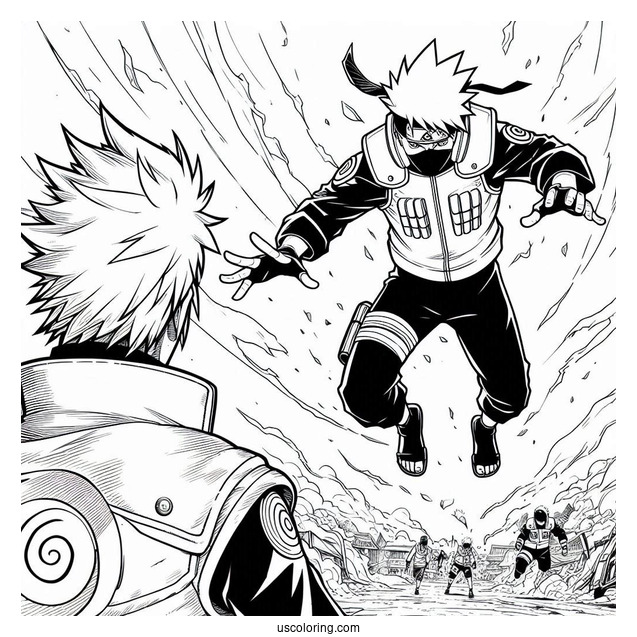 Naruto Coloring Page And Kakashi Falling From The Sky