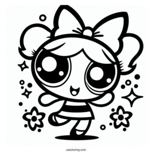 Kawaii Themed Powerpuff Girls Coloring Page