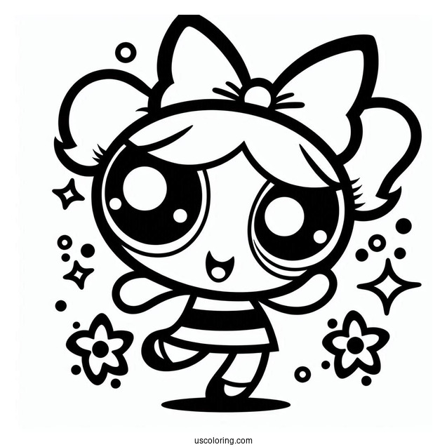 Kawaii Themed Powerpuff Girls Coloring Page