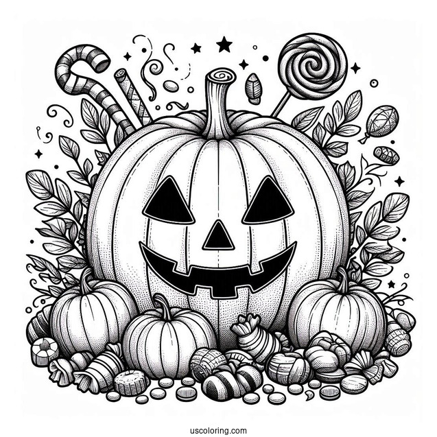 Pumpkin Coloring Page Of Jack O Lantern Full Of Candies