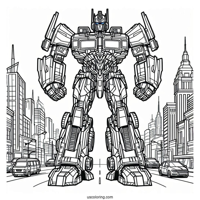 Optimus Prime Coloring Page In Autobot Form In The City