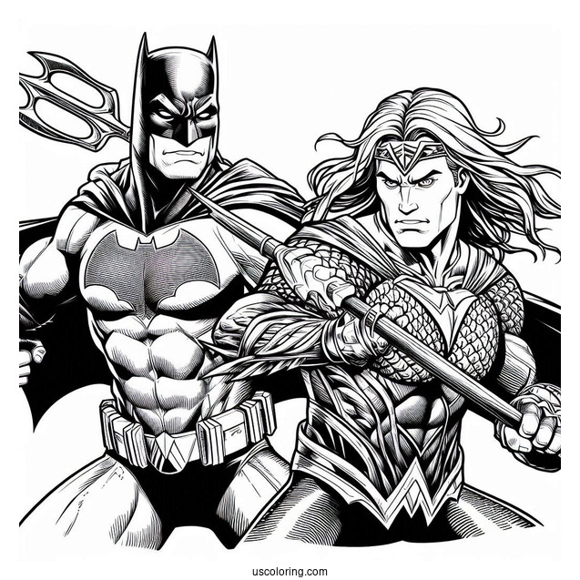 Batman Fighting Alongside Aquaman Coloring Page