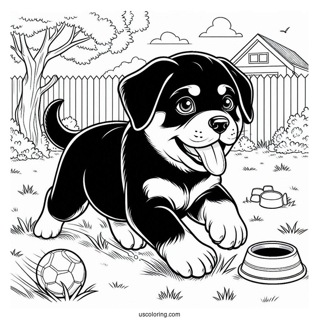 Rottweiler Puppy Running In Backyard