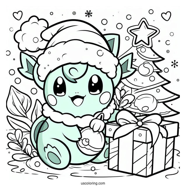 Pokemon Christmas Coloring Page Card With Bulbasaur