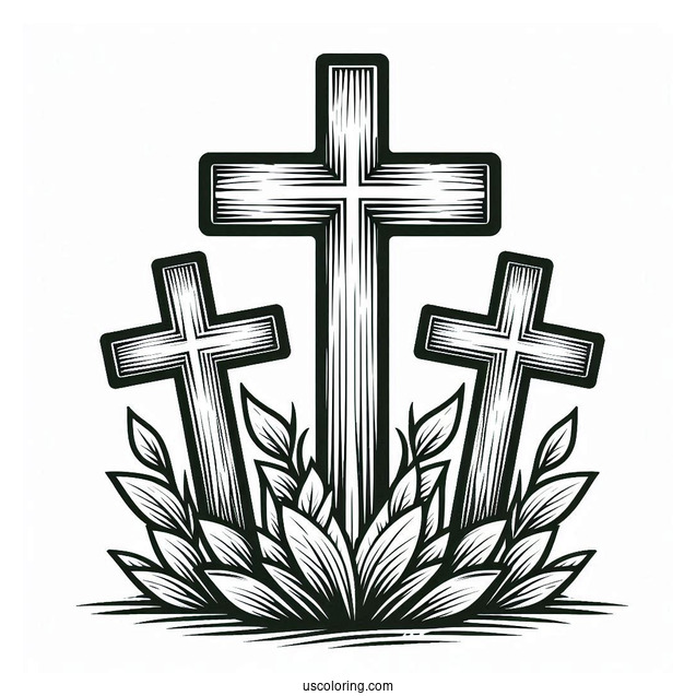 Three Wooden Crosses Coloring In