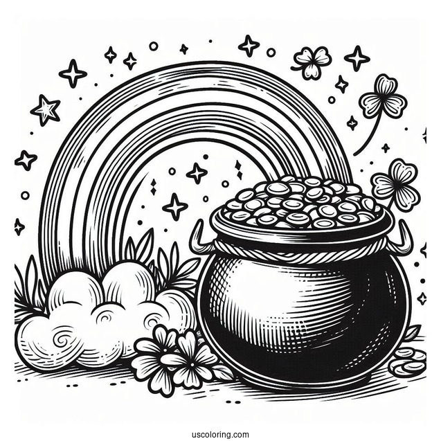 End Of The Rainbow Pot Of Gold To Color