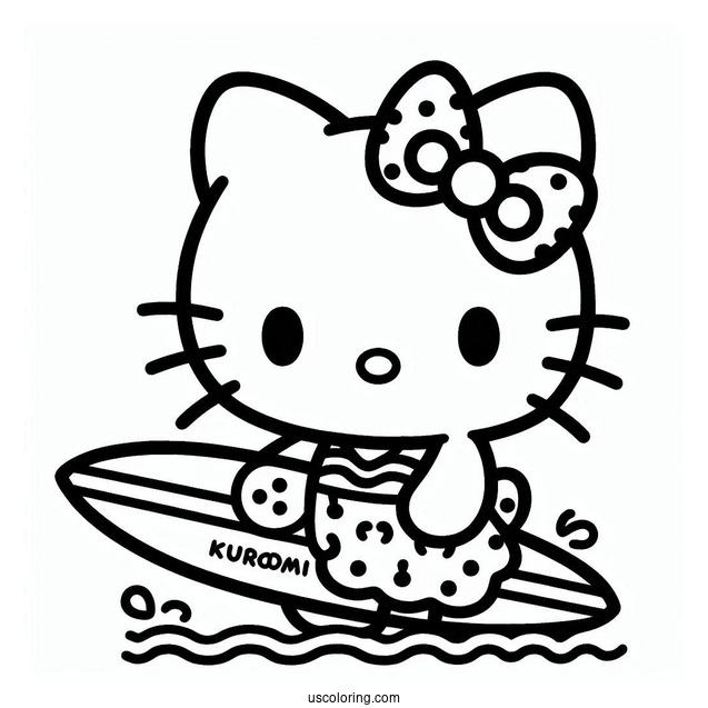 Sanrio Coloring Pages Of Kuromi Holding Surfboard