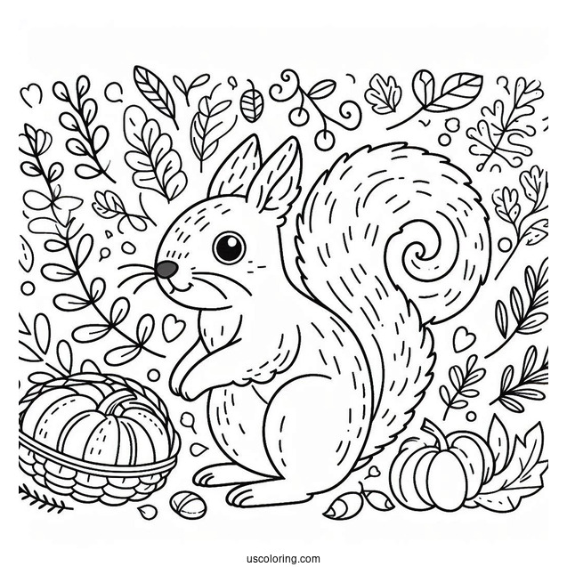Simple Squirrel Coloring Page Outline In Fall For Kids