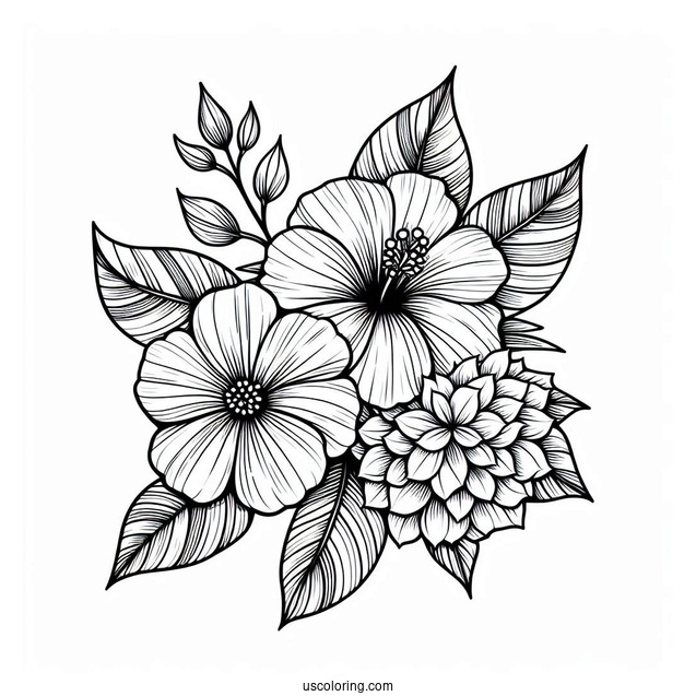 Flower Coloring Pages Of Hibiscus, Daisy, And Dahlias