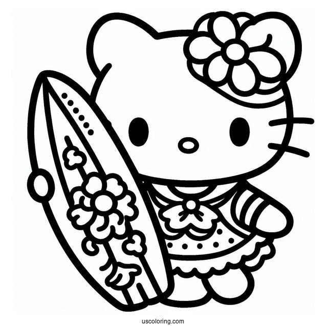 Sanrio Coloring Pages Of Kuromi Holding Surfboard
