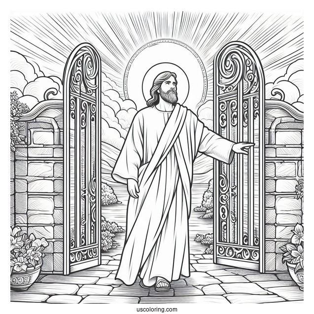 Jesus Coloring Page At The Pearly Gates