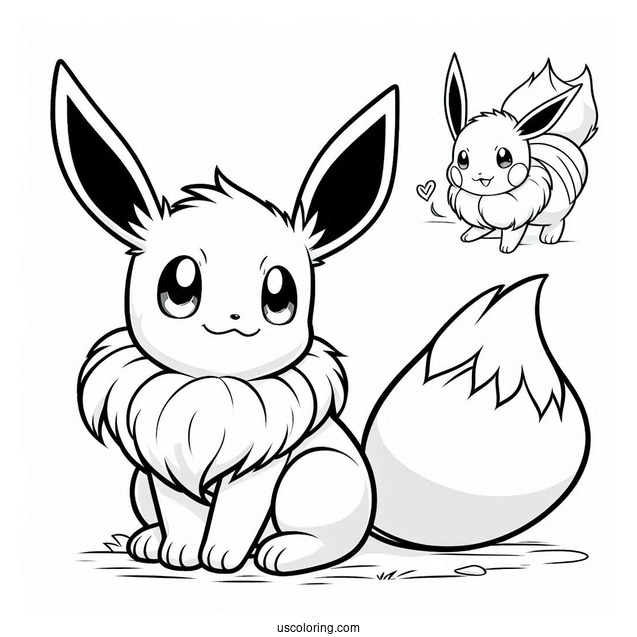 Coloring Sheet Of Eevee Playing With Pikachu