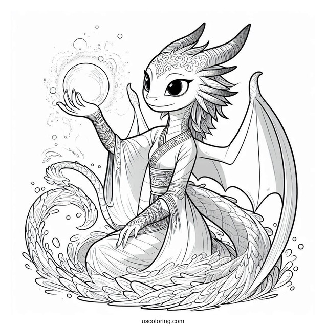Raya And The Last Dragon Coloring Page Of Sisu Holding Magical Ball Of Water